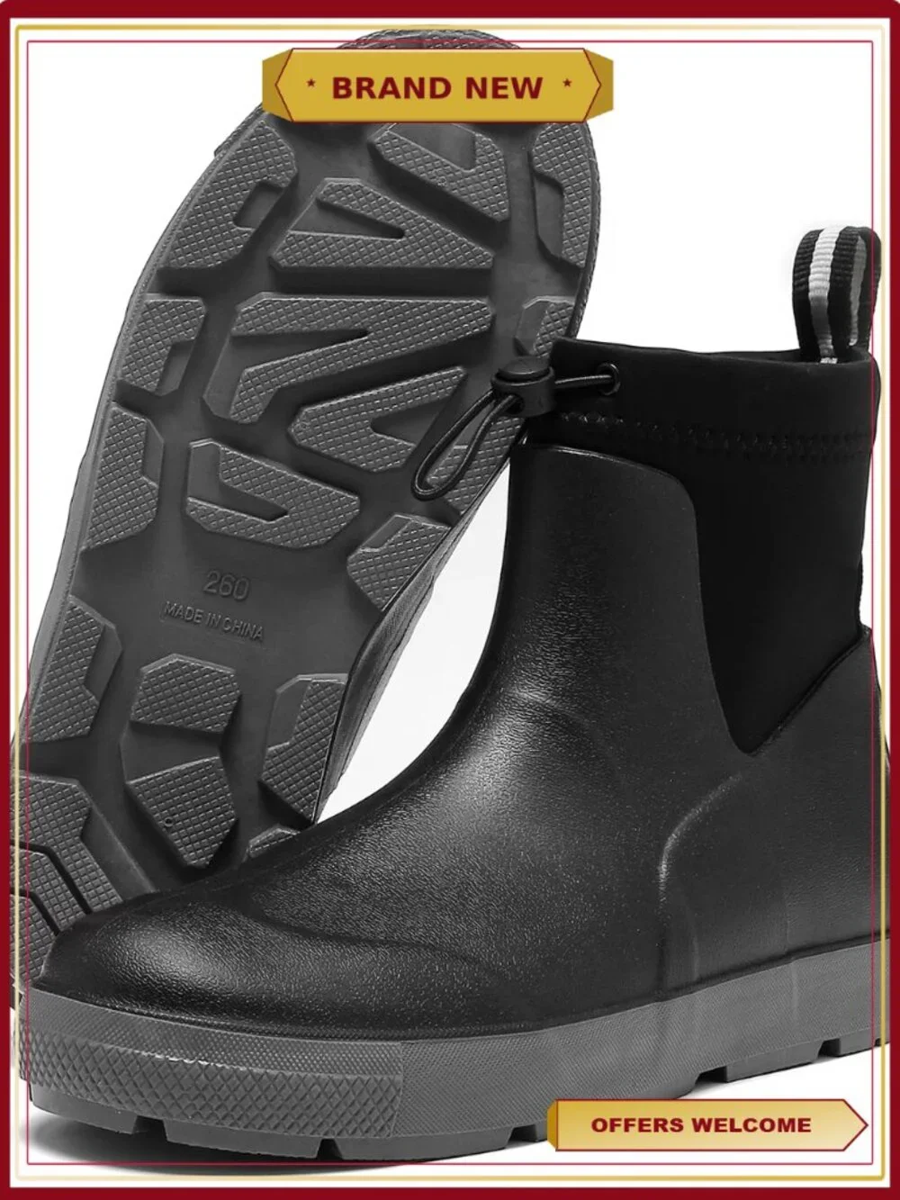 Men's Waterproof Rubber Deck Boots Anti-Slip Outdoor Fishing Boating Shoes